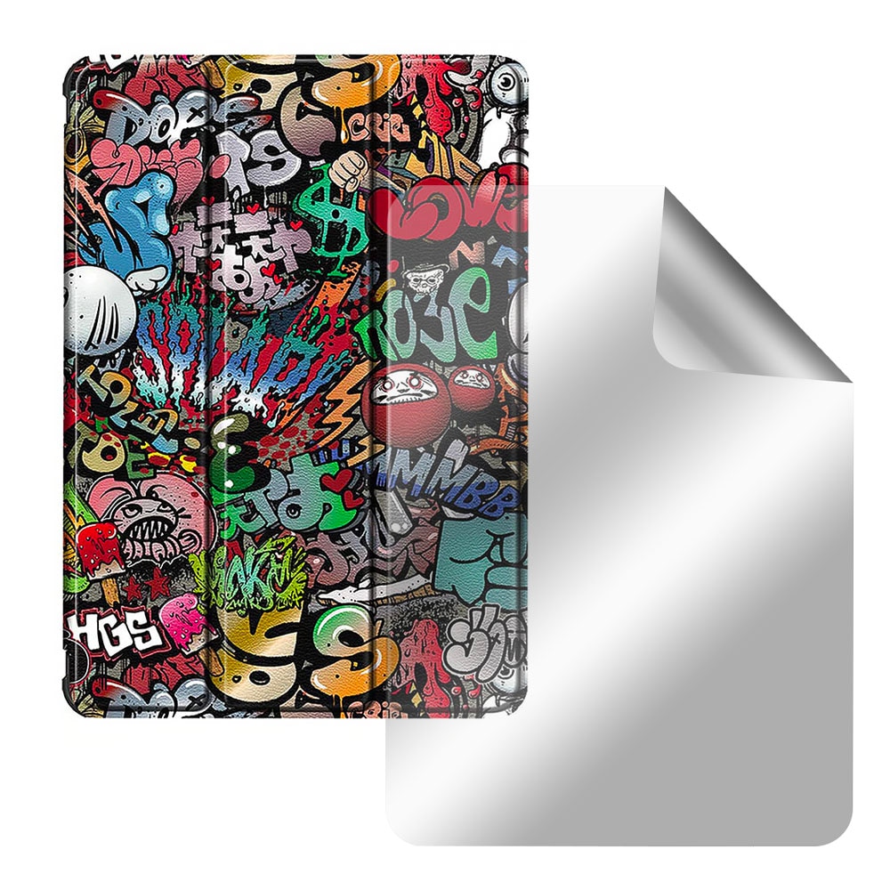 Set Husa Tableta din piele PU si Folie Silicon Matte pentru Samsung Galaxy Tab A8 10.5 inch SM-X200/SM-X205, Protectie Completa, Hydrogel Regenerabil, Full Glue, Interior Microfibra, Stand, Ecran Protejat, Colturi Anti-Soc, Multicolor