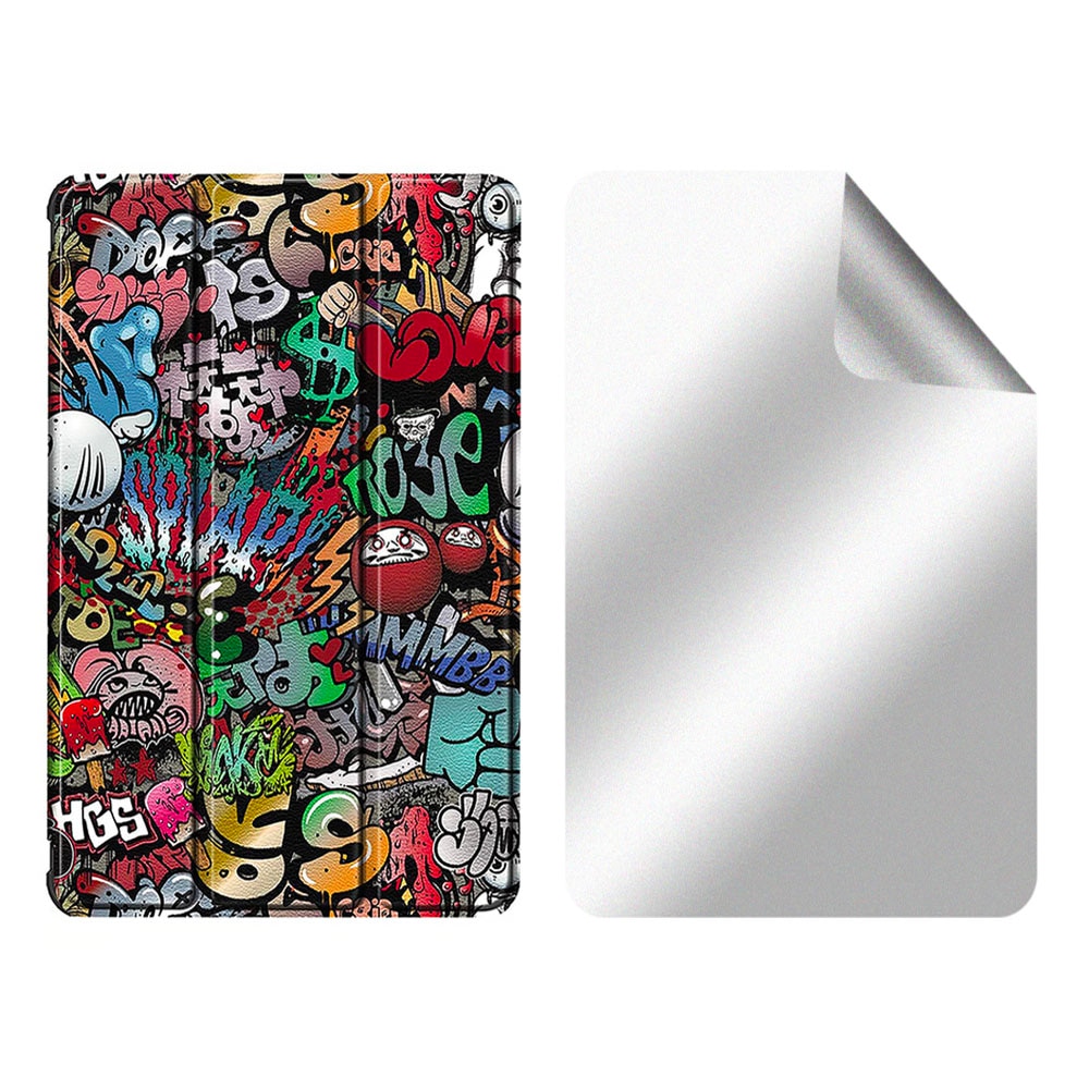 Set Husa Tableta din piele PU si Folie Silicon Matte pentru Samsung Galaxy Tab A8 10.5 inch SM-X200/SM-X205, Protectie Completa, Hydrogel Regenerabil, Full Glue, Interior Microfibra, Stand, Ecran Protejat, Colturi Anti-Soc, Multicolor
