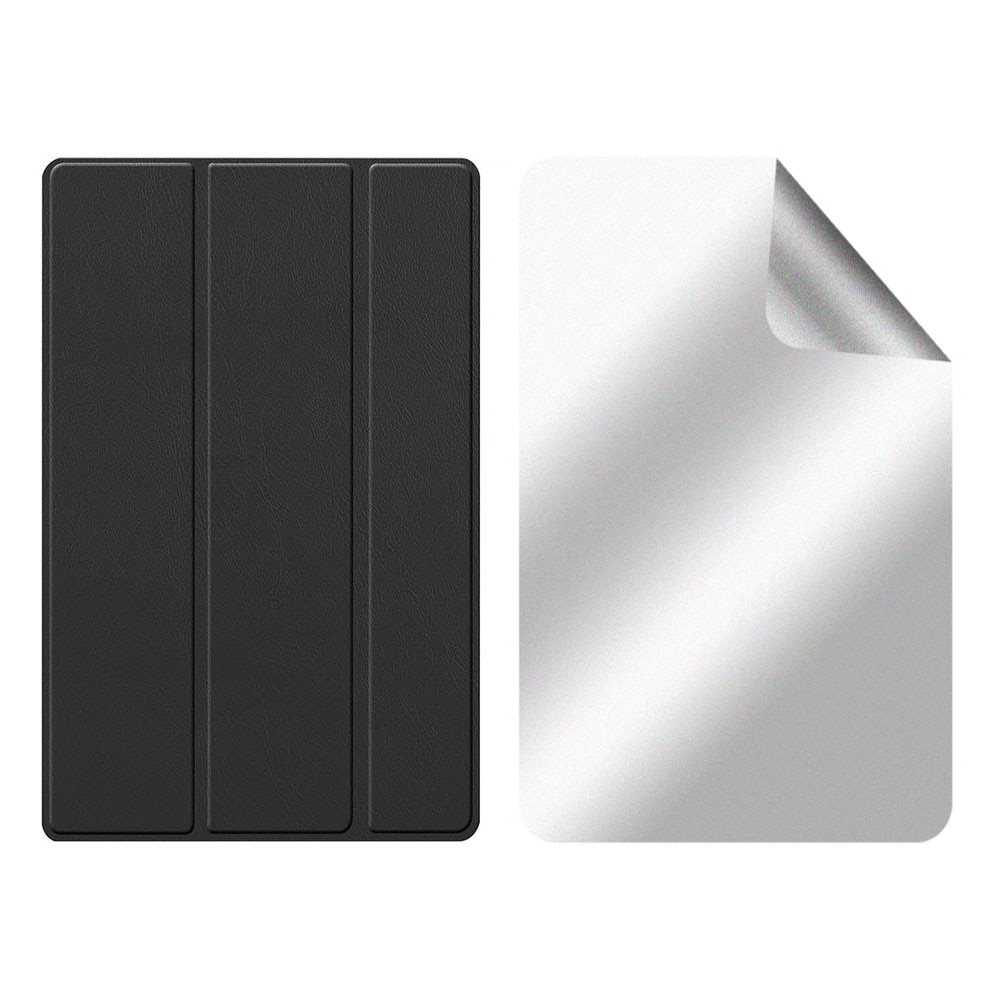 Set Husa Tableta din piele PU si Folie Silicon Matte pentru Samsung Galaxy Tab S6 10.5 T860/T865, Protectie Completa, Hydrogel Regenerabil, Full Glue, Interior Microfibra, Stand, Ecran Protejat, Colturi Anti-Soc, Negru