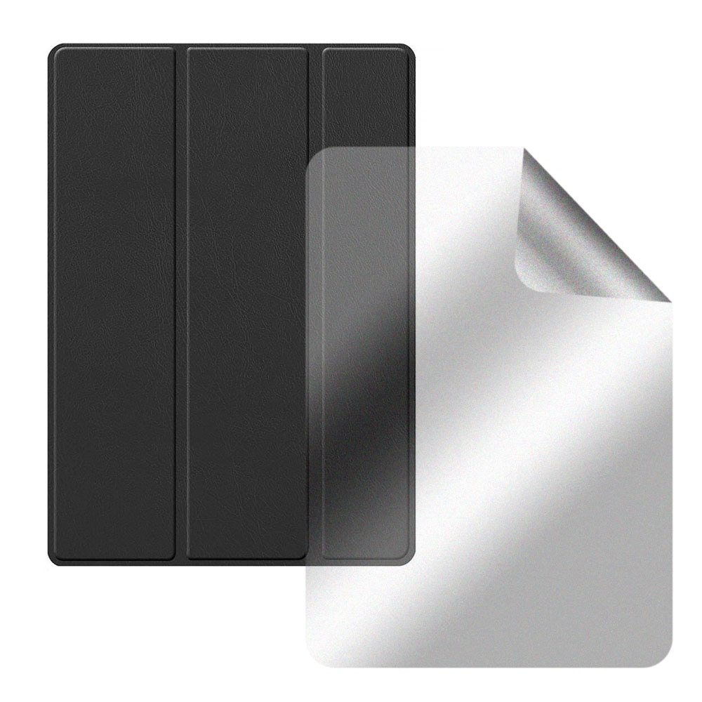 Set Husa Tableta din piele PU si Folie Silicon Matte pentru Samsung Galaxy Tab S6 10.5 T860/T865, Protectie Completa, Hydrogel Regenerabil, Full Glue, Interior Microfibra, Stand, Ecran Protejat, Colturi Anti-Soc, Negru