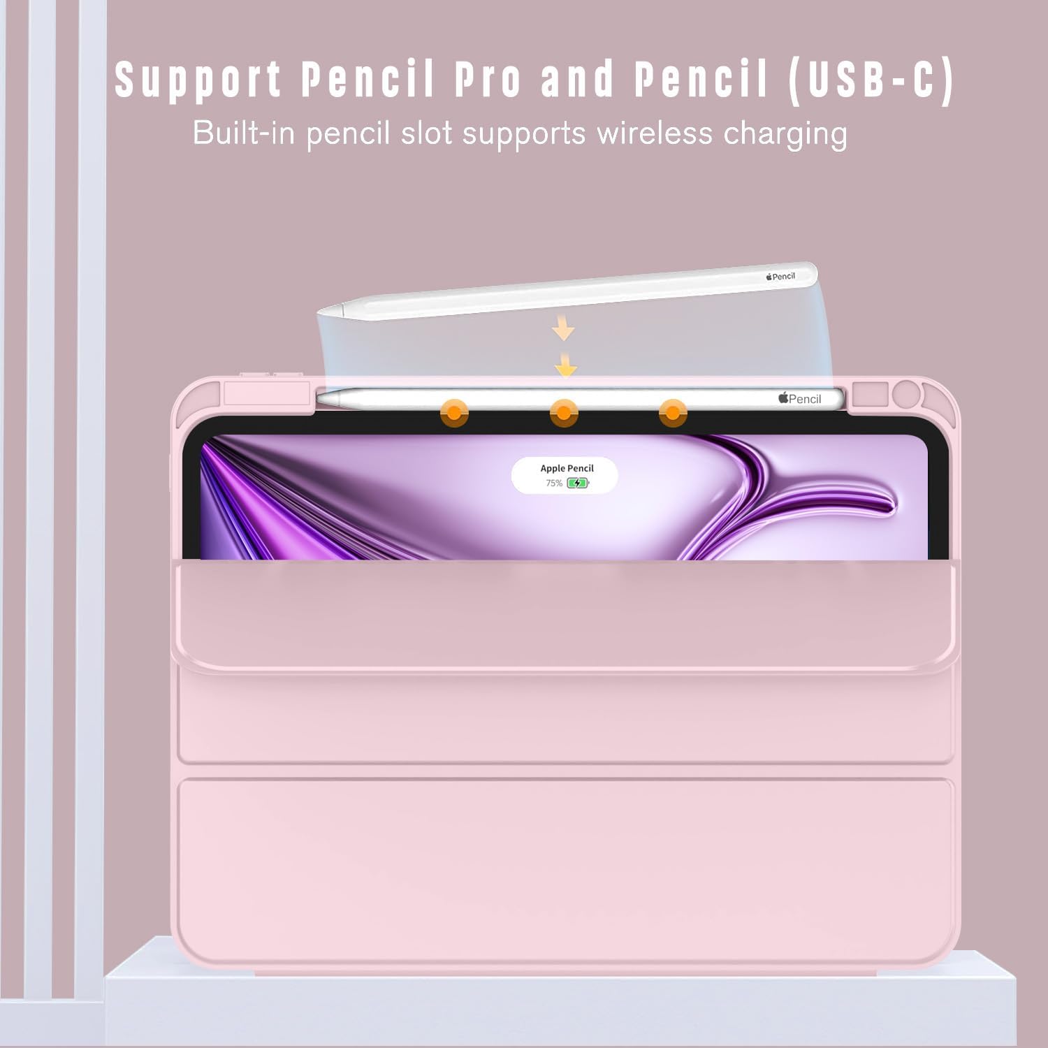 Husa de protectie flip cover pentru tableta compatibila cu Apple iPad Air 13 2024, Flex Trifold, cu stand, slot Pen, TPU, Roz deschis