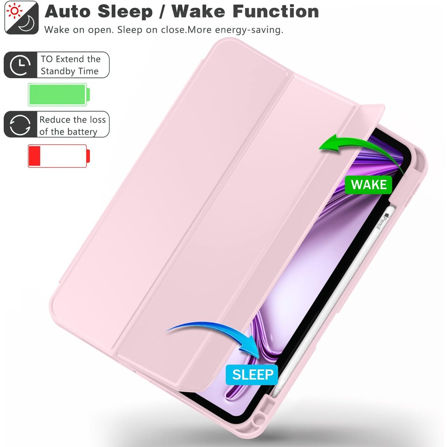 Husa de protectie flip cover pentru tableta compatibila cu Apple iPad Air 13 2024, Flex Trifold, cu stand, slot Pen, TPU, Roz deschis