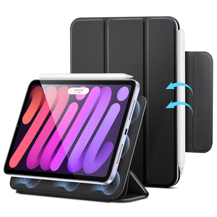 Husa tableta ESR Rebound Magnetic cu Clasp, neagra, pentru iPad mini 6/7, functie de suport, din piele sintetica