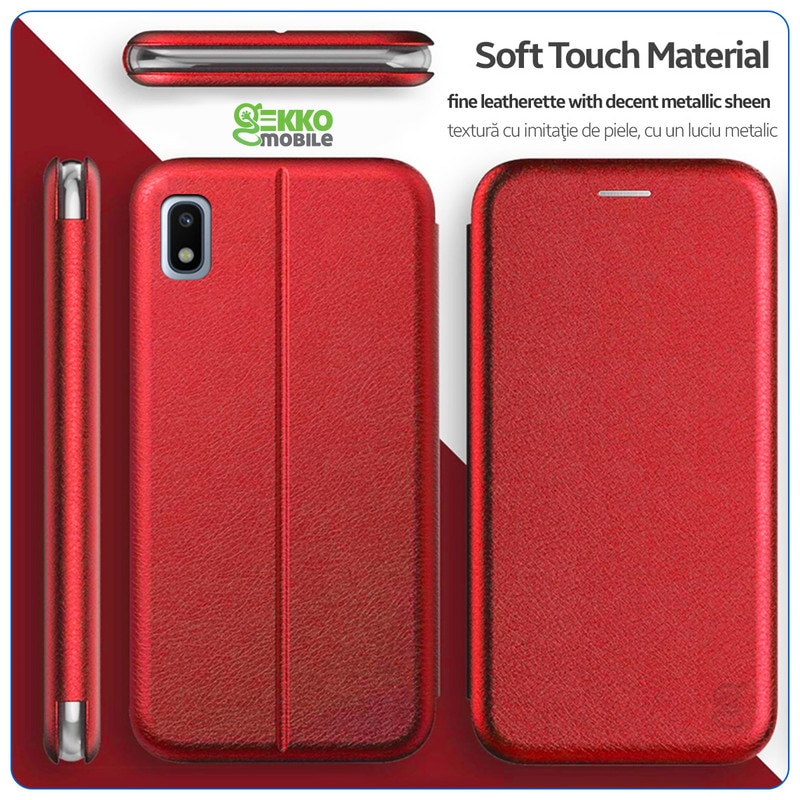 Husa pentru Samsung Galaxy A10 / M10, tip carte, inchidere Magnetica, buzunar Card, Functie Stand, Piele-Eco cu interior Microfibra, Flip Open, Rosie