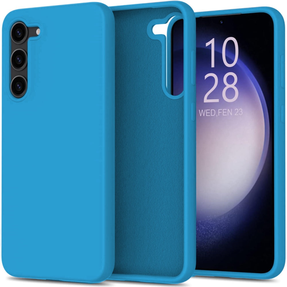 Husa CASEY STUDIOS™ compatibila cu Samsung Galaxy S24 Plus, Soft Silicone Premium, Microfibra in Interior, de Protectie, Ultra Slim, pentru Incarcare Wireless, Margini Ridicate pentru Protectia Ecranului si a Camerelor, Albastru aquamarin