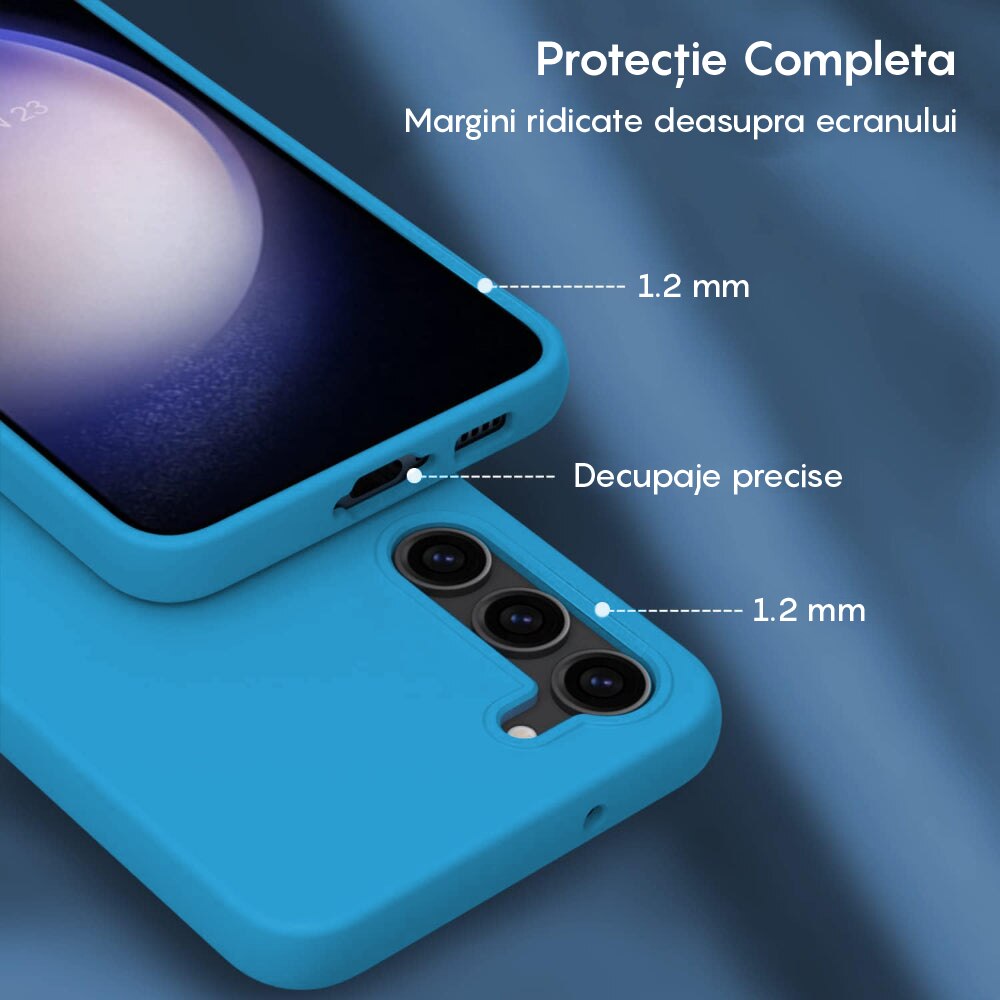 Husa CASEY STUDIOS™ compatibila cu Samsung Galaxy S24 Plus, Soft Silicone Premium, Microfibra in Interior, de Protectie, Ultra Slim, pentru Incarcare Wireless, Margini Ridicate pentru Protectia Ecranului si a Camerelor, Albastru aquamarin