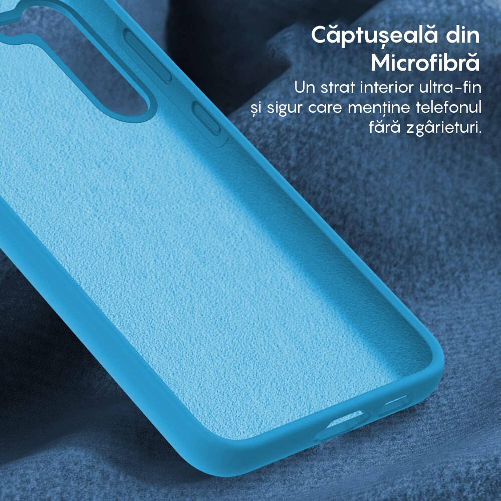 Husa CASEY STUDIOS™ compatibila cu Samsung Galaxy S24 Plus, Soft Silicone Premium, Microfibra in Interior, de Protectie, Ultra Slim, pentru Incarcare Wireless, Margini Ridicate pentru Protectia Ecranului si a Camerelor, Albastru aquamarin