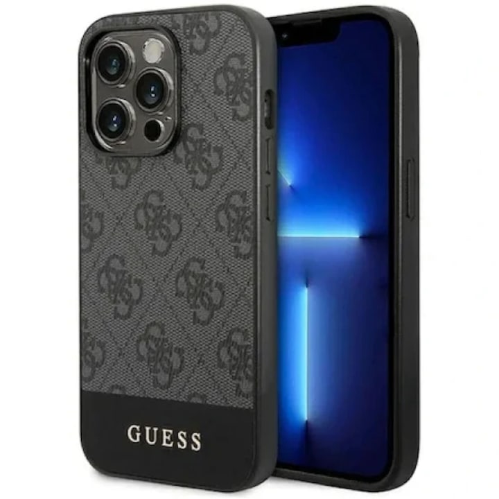 Husa de protectie Guess Stripe 4G pentru iPhone 14 Pro Max, Gri