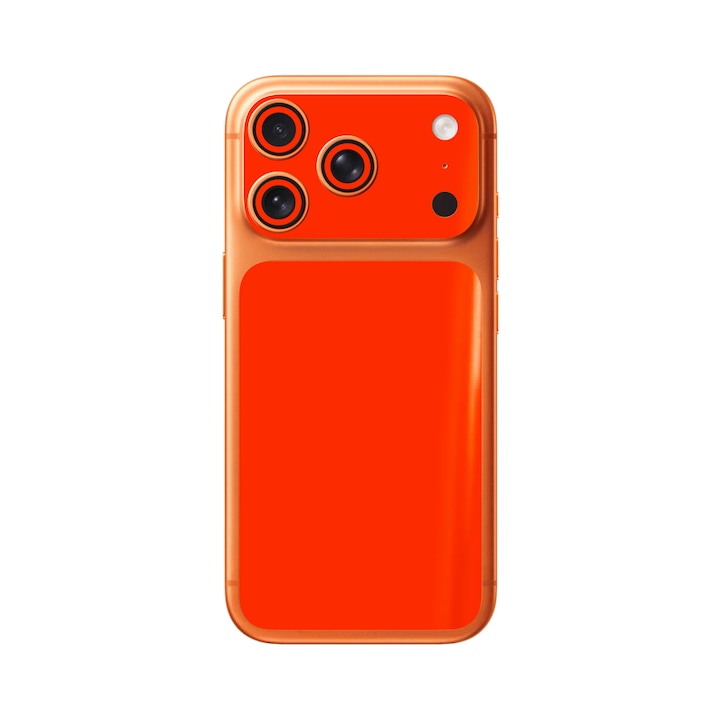 Folie iSkinz pentru Apple iPhone 17 Pro Max - Neon Rosu - Mandarin, Simple Cut, Skin Adeziv Full Cover, Protectie Carcasa Spate si Laterale