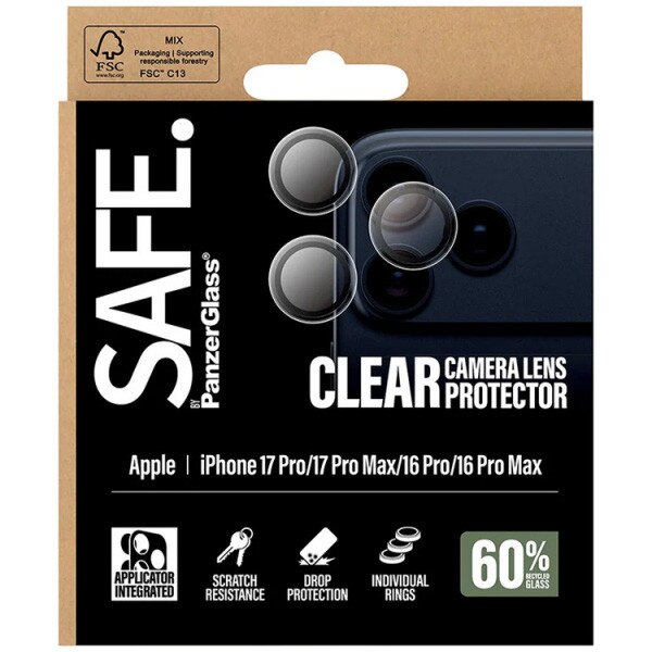 Folie Sticla Camera PanzerGlass Safe pentru iPhone 17 Pro/Pro Max SA74645 Transparent