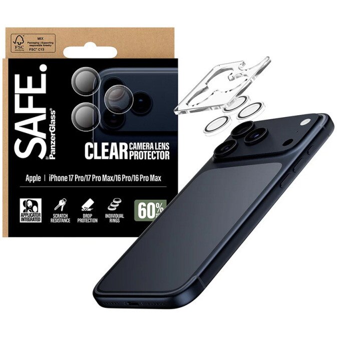 Folie Sticla Camera PanzerGlass Safe pentru iPhone 17 Pro/Pro Max SA74645 Transparent