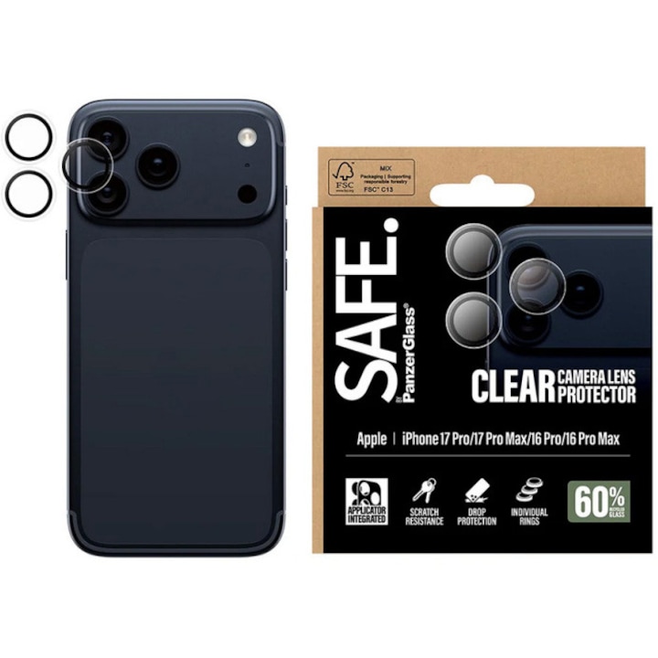 Folie Sticla Camera PanzerGlass Safe pentru iPhone 17 Pro/Pro Max SA74645 Transparent