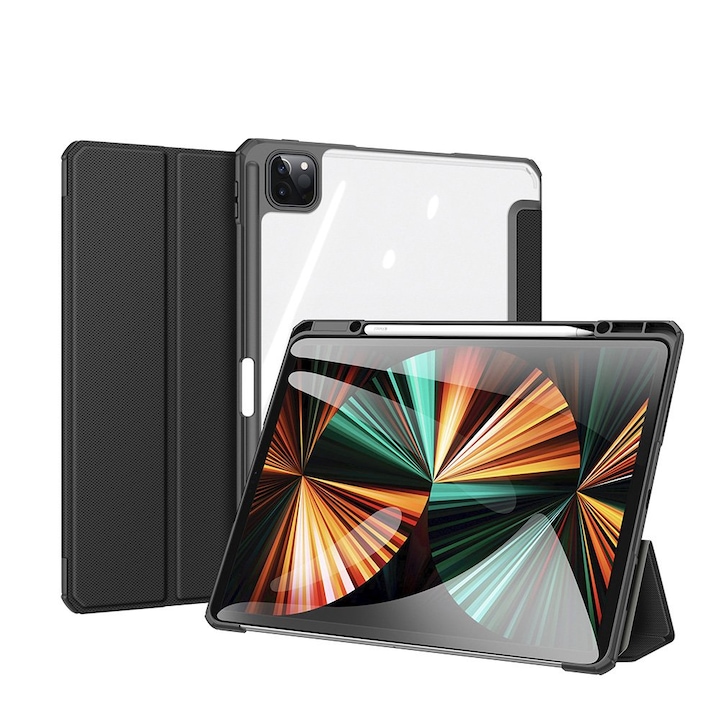 Husa Flip Dux Ducis Toby compatibila cu Apple iPad Pro 12.9'' 2021, Piele ecologica/TPU, Negru