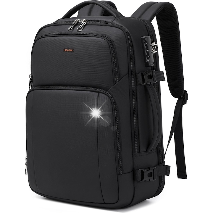 Rucsac laptop unisex, SOUNIX, 15.6", negru, rezistent