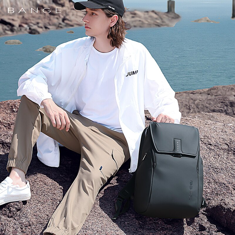 Rucsac laptop 15.6", smart casual, design pelerin unisex, impermeabil, BANGE, 46x30x19 cm, Negru