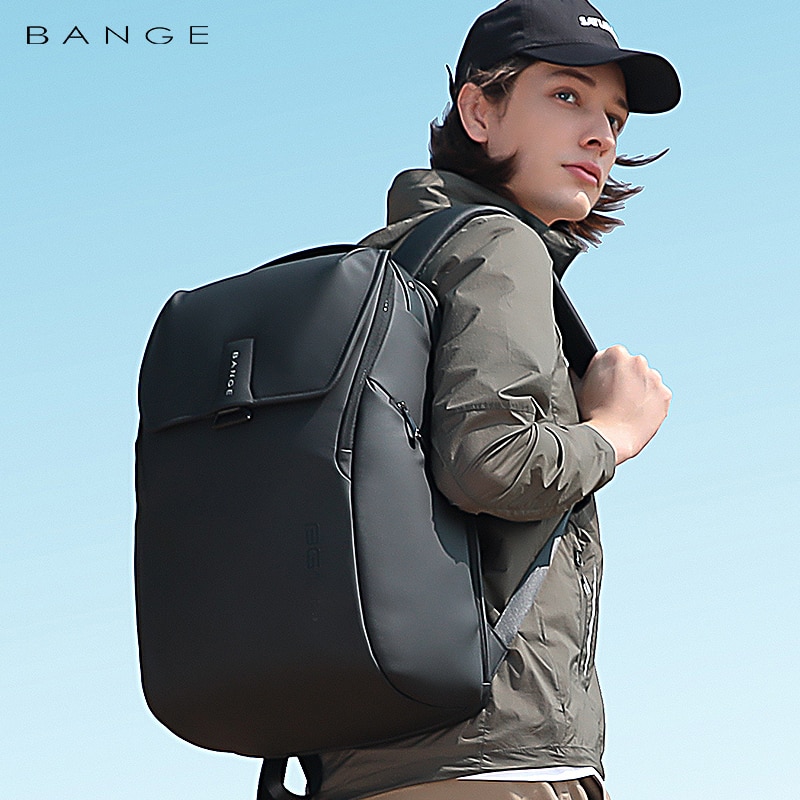 Rucsac laptop 15.6", smart casual, design pelerin unisex, impermeabil, BANGE, 46x30x19 cm, Negru