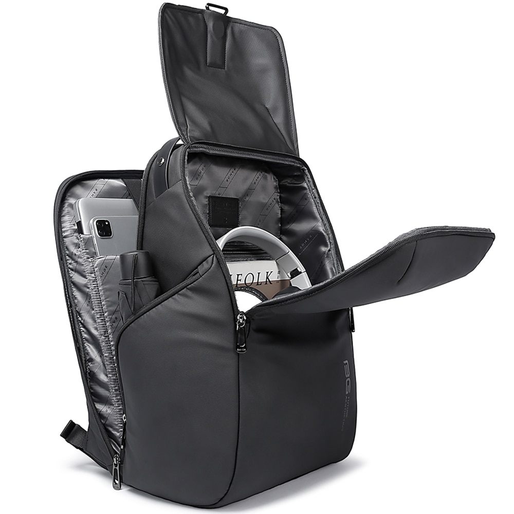 Rucsac laptop 15.6", smart casual, design pelerin unisex, impermeabil, BANGE, 46x30x19 cm, Negru