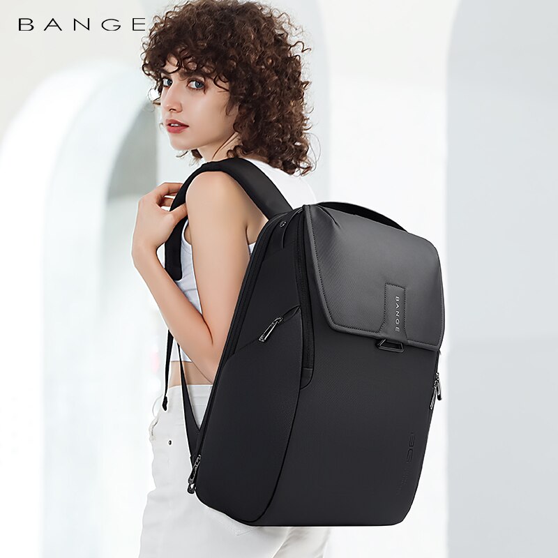 Rucsac laptop 15.6", smart casual, design pelerin unisex, impermeabil, BANGE, 46x30x19 cm, Negru