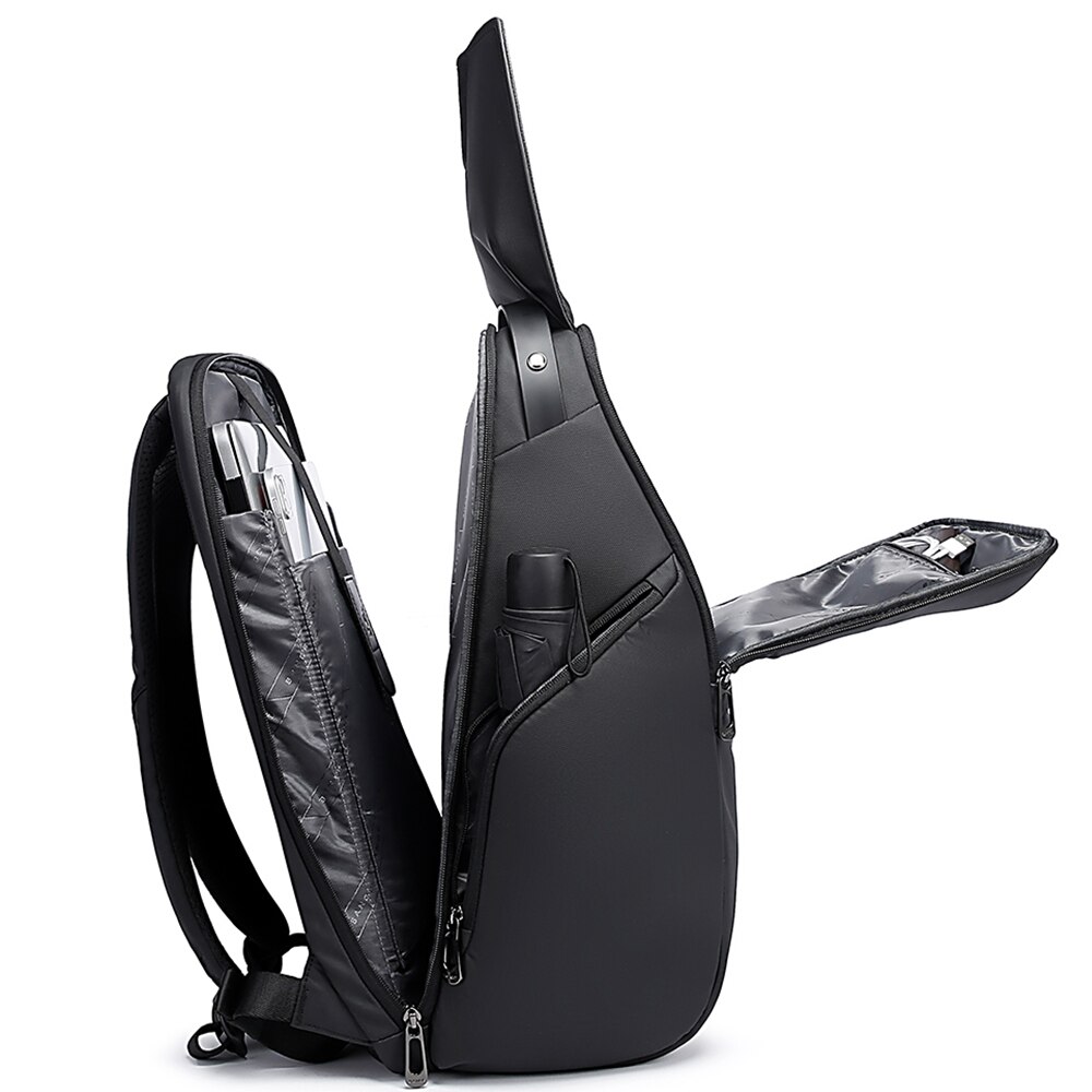 Rucsac laptop 15.6", smart casual, design pelerin unisex, impermeabil, BANGE, 46x30x19 cm, Negru