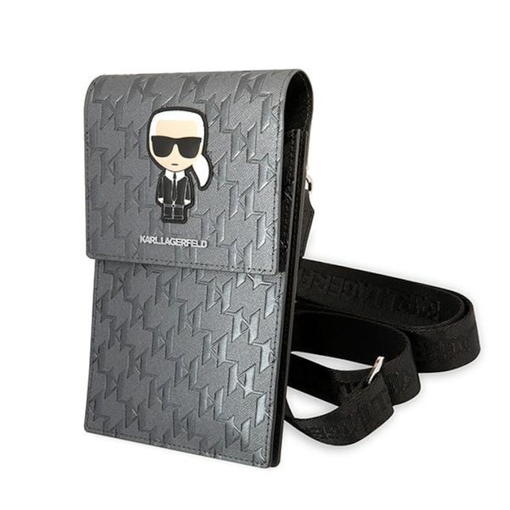 Geanta laptop Karl Lagerfeld, Ikonik Monogram, argintie, pentru MacBook, dimensiuni practice