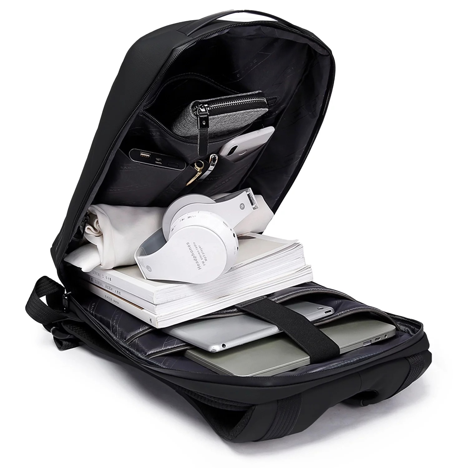 Rucsac pentru laptop 15.6" Bange, waterproof, 46x30x15 cm, capacitate 24L, cu sistem antifurt si port USB, negru