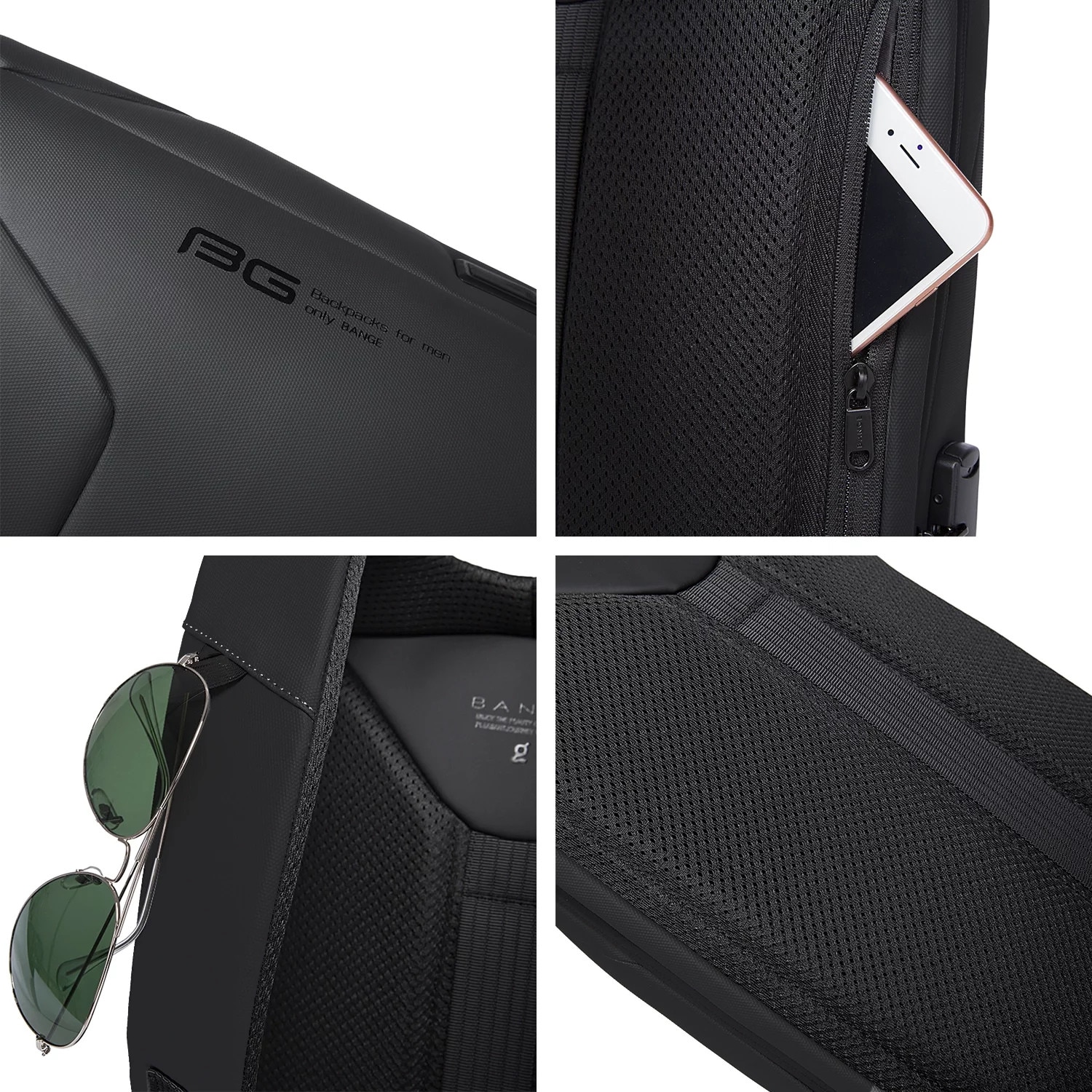 Rucsac pentru laptop 15.6" Bange, waterproof, 46x30x15 cm, capacitate 24L, cu sistem antifurt si port USB, negru