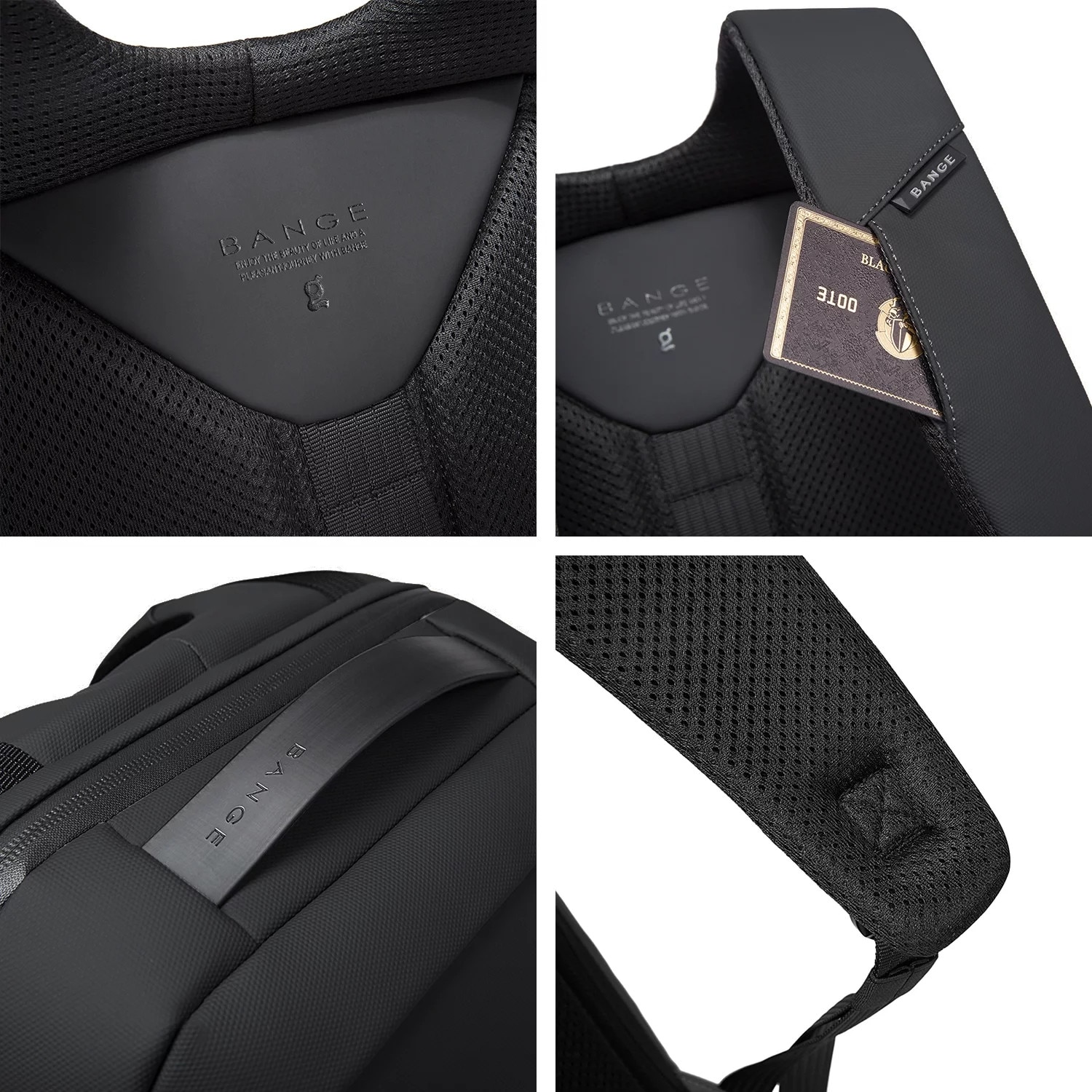 Rucsac pentru laptop 15.6" Bange, waterproof, 46x30x15 cm, capacitate 24L, cu sistem antifurt si port USB, negru