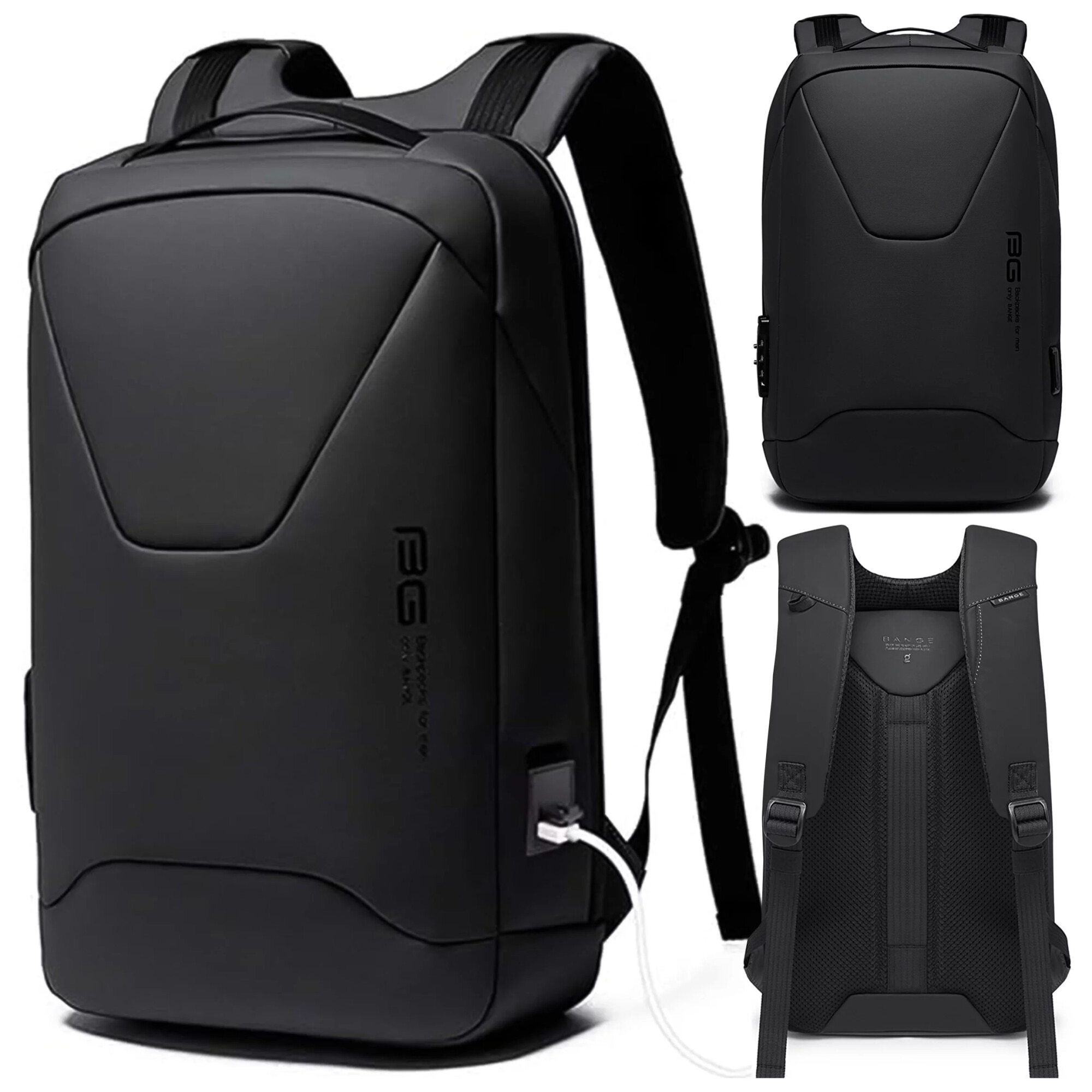 Rucsac pentru laptop 15.6" Bange, waterproof, 46x30x15 cm, capacitate 24L, cu sistem antifurt si port USB, negru