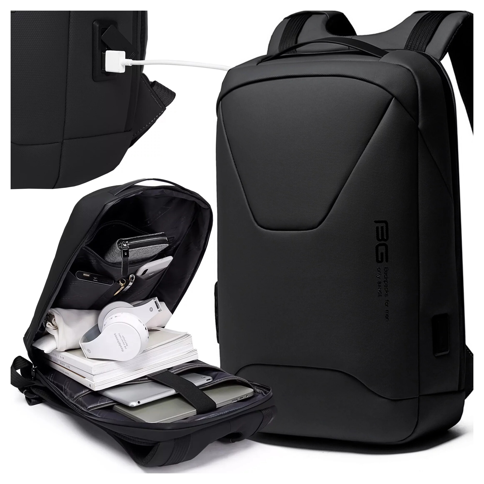Rucsac pentru laptop 15.6" Bange, waterproof, 46x30x15 cm, capacitate 24L, cu sistem antifurt si port USB, negru