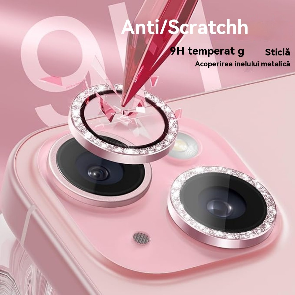 Folii protectie camera, pentru iPhone 15/ pentru 15 Plus, durabil, rezistent la zgarieturi, rezistent la apa, rezistent la ulei, usor de instalat, elegant, Roz