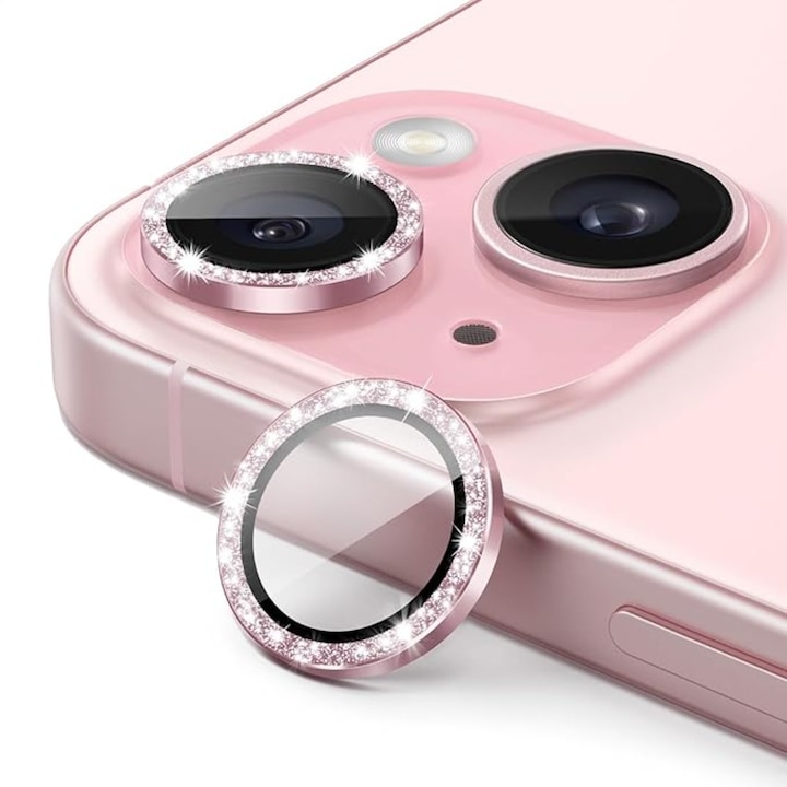 Folii protectie camera, pentru iPhone 15/ pentru 15 Plus, durabil, rezistent la zgarieturi, rezistent la apa, rezistent la ulei, usor de instalat, elegant, Roz