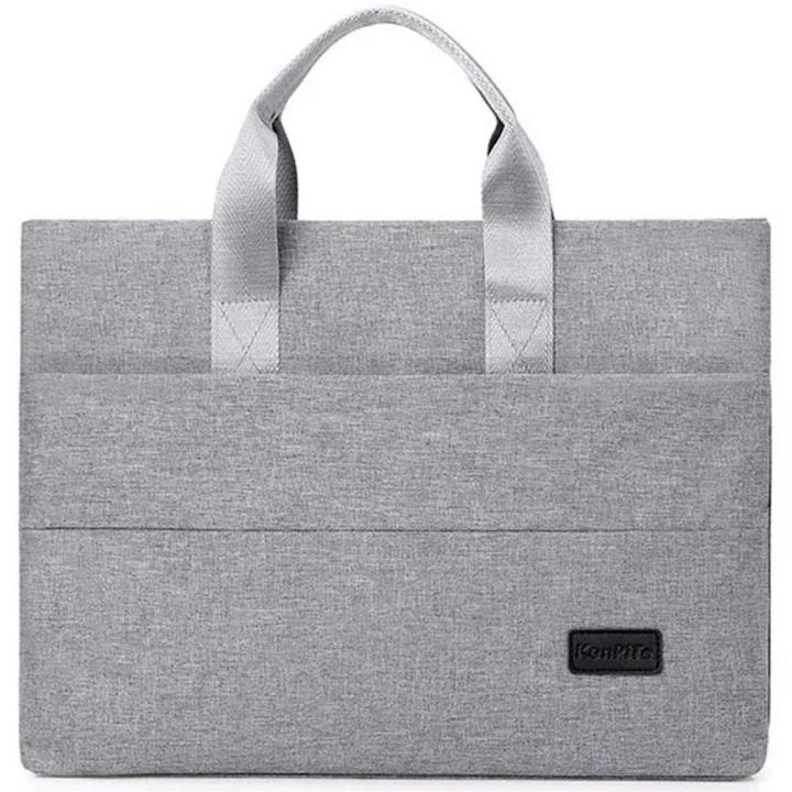 Geanta pentru Laptop 14", Subtire, Textil rezistent, 2 Buzunare, Gri