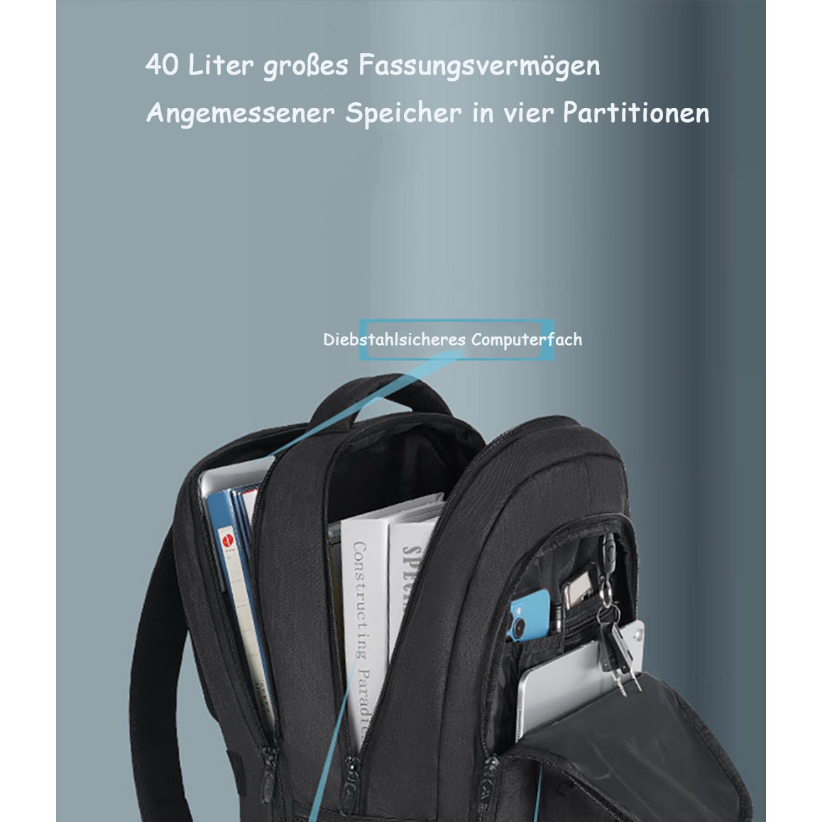 Rucsac laptop de afaceri Enforose, 15.6 inch, capacitate mare, compartimente multifunctionale, impermeabil, culoare abanos