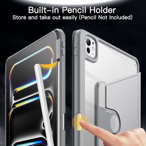 Husa 360 Smart Cover compatibila cu iPad Pro 11" M4/M5 2024/2025, Pencil Slot Rebound, Wake-Sleep, Camera Protection, Gri