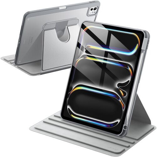 Husa 360 Smart Cover compatibila cu iPad Pro 11" M4/M5 2024/2025, Pencil Slot Rebound, Wake-Sleep, Camera Protection, Gri