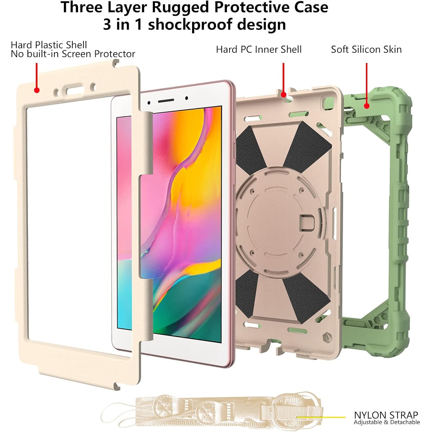 Husa tableta, pentru iPad Air 5/Air 4 10.9inch, 3 straturi, verde, cu suport si curea ajustabila