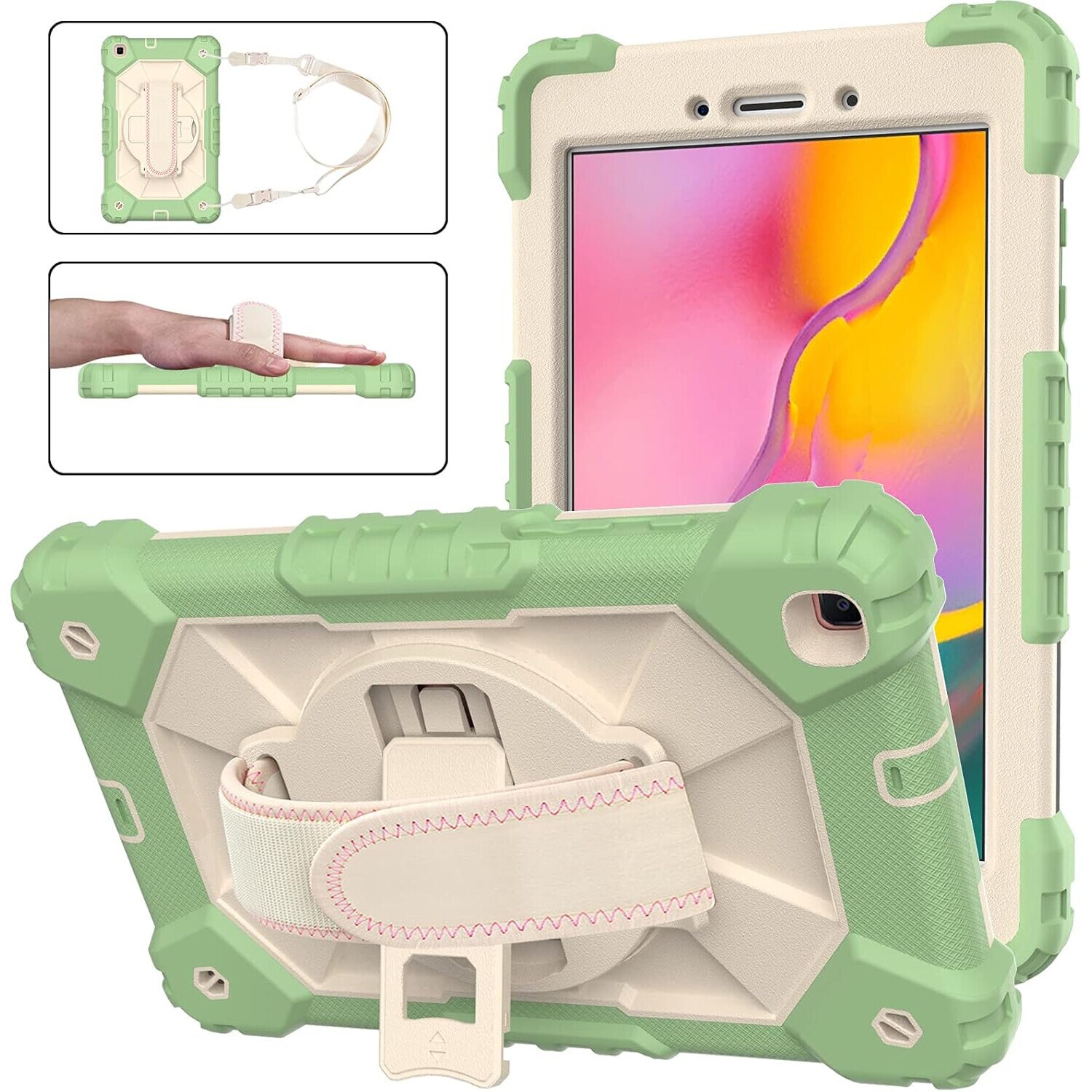 Husa tableta, pentru iPad Air 5/Air 4 10.9inch, 3 straturi, verde, cu suport si curea ajustabila