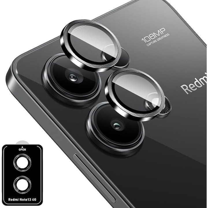Folie de protectie camera foto, 9H, anti-zgarieturi, neagra, compatibila cu Redmi Note 13 4G