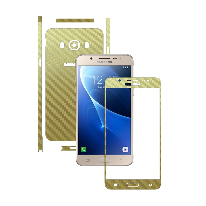 Folie de protectie Carbon Skinz, Husa de tip Skin Adeziv pentru Carcasa, Carbon Auriu dedicata Samsung Galaxy J5 2016
