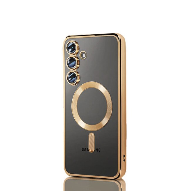 Husa pentru Samsung Galaxy A26 DaDen® MagSafe Luxury cu protectie camera, Incarcare wireless, Ultra Protectie, Transparent cu margini aurii