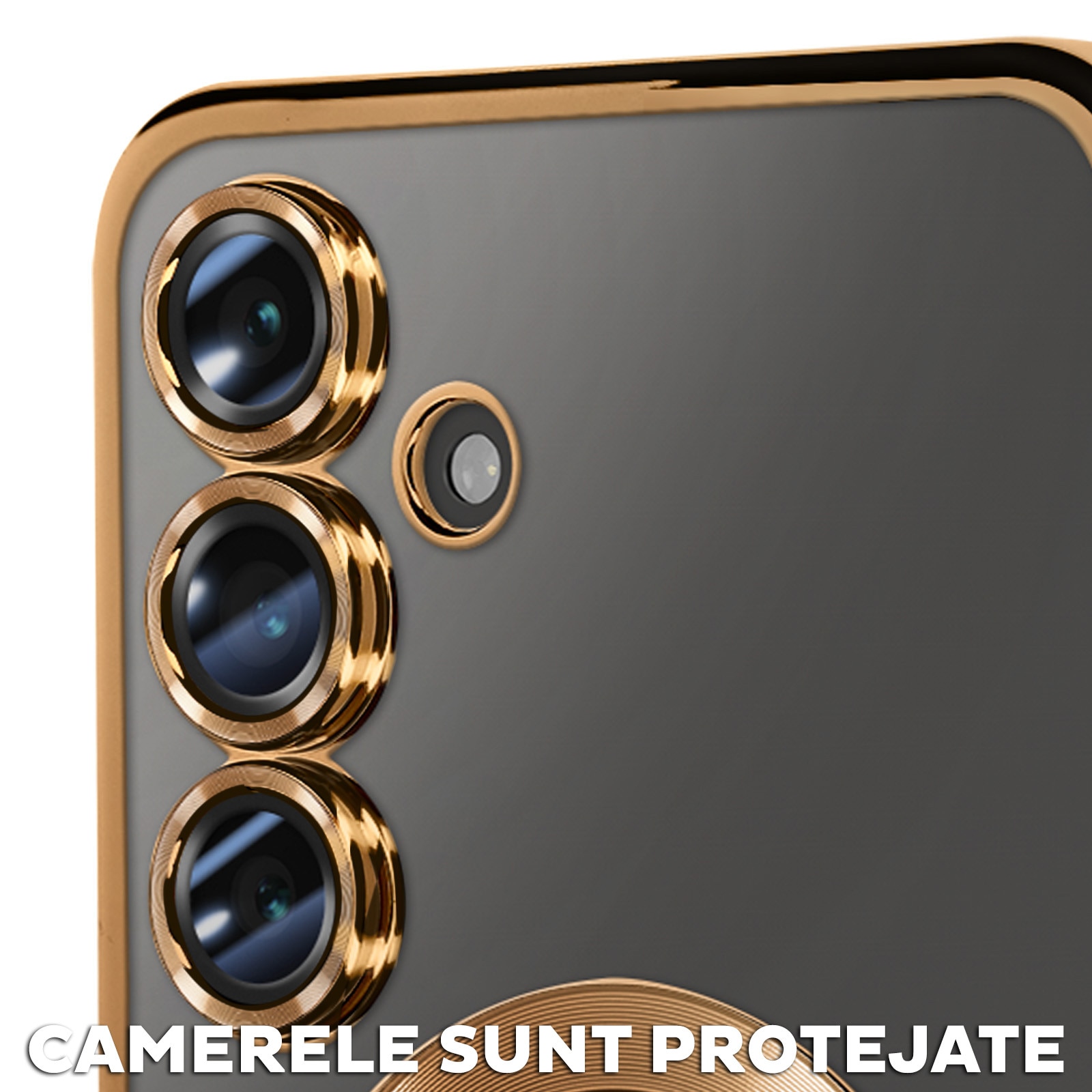 Husa pentru Samsung Galaxy A26 DaDen® MagSafe Luxury cu protectie camera, Incarcare wireless, Ultra Protectie, Transparent cu margini aurii