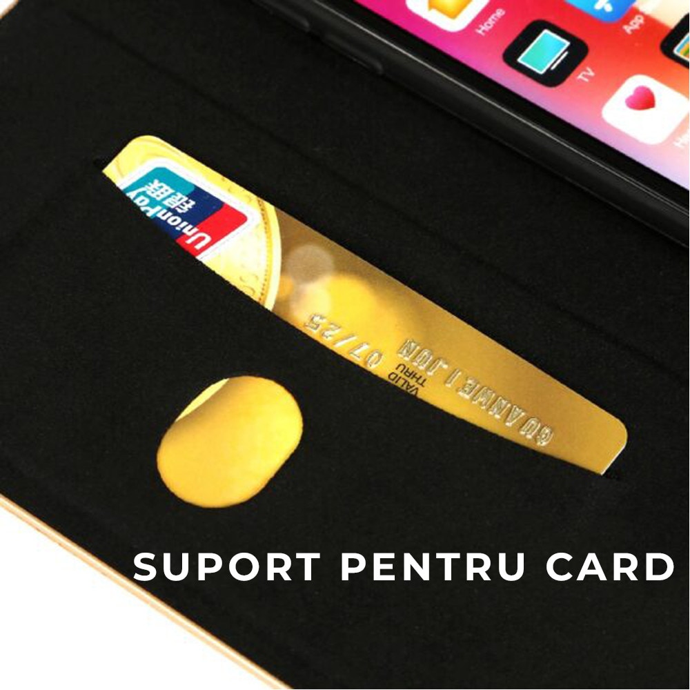Husa de protectie PremiumCell Tip carte pentru Samsung A14, Suport card, Functie de Stand si Inchidere Magnetica, Protectie Sporita, Visiniu
