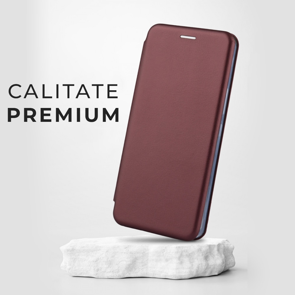 Husa de protectie PremiumCell Tip carte pentru Samsung A14, Suport card, Functie de Stand si Inchidere Magnetica, Protectie Sporita, Visiniu