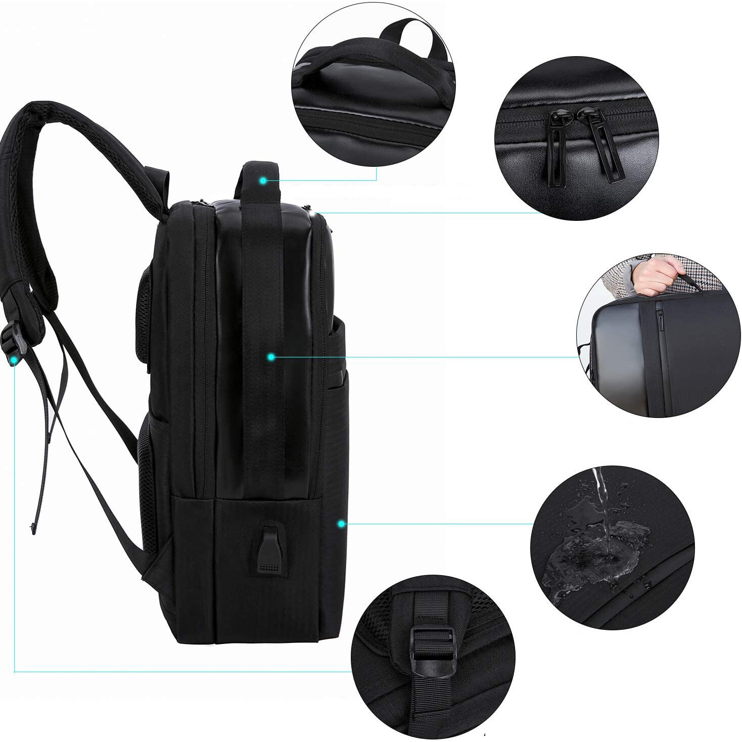 Rucsac laptop compact Enforose, maner captusit 15.6 inch, design profesional, material rezistent la apa, culoare abanos