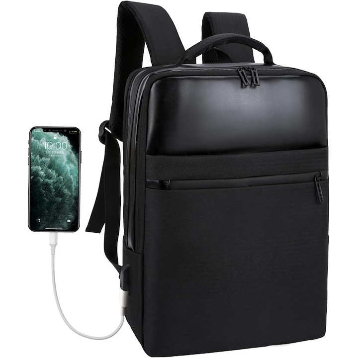 Rucsac laptop compact Enforose, maner captusit 15.6 inch, design profesional, material rezistent la apa, culoare abanos
