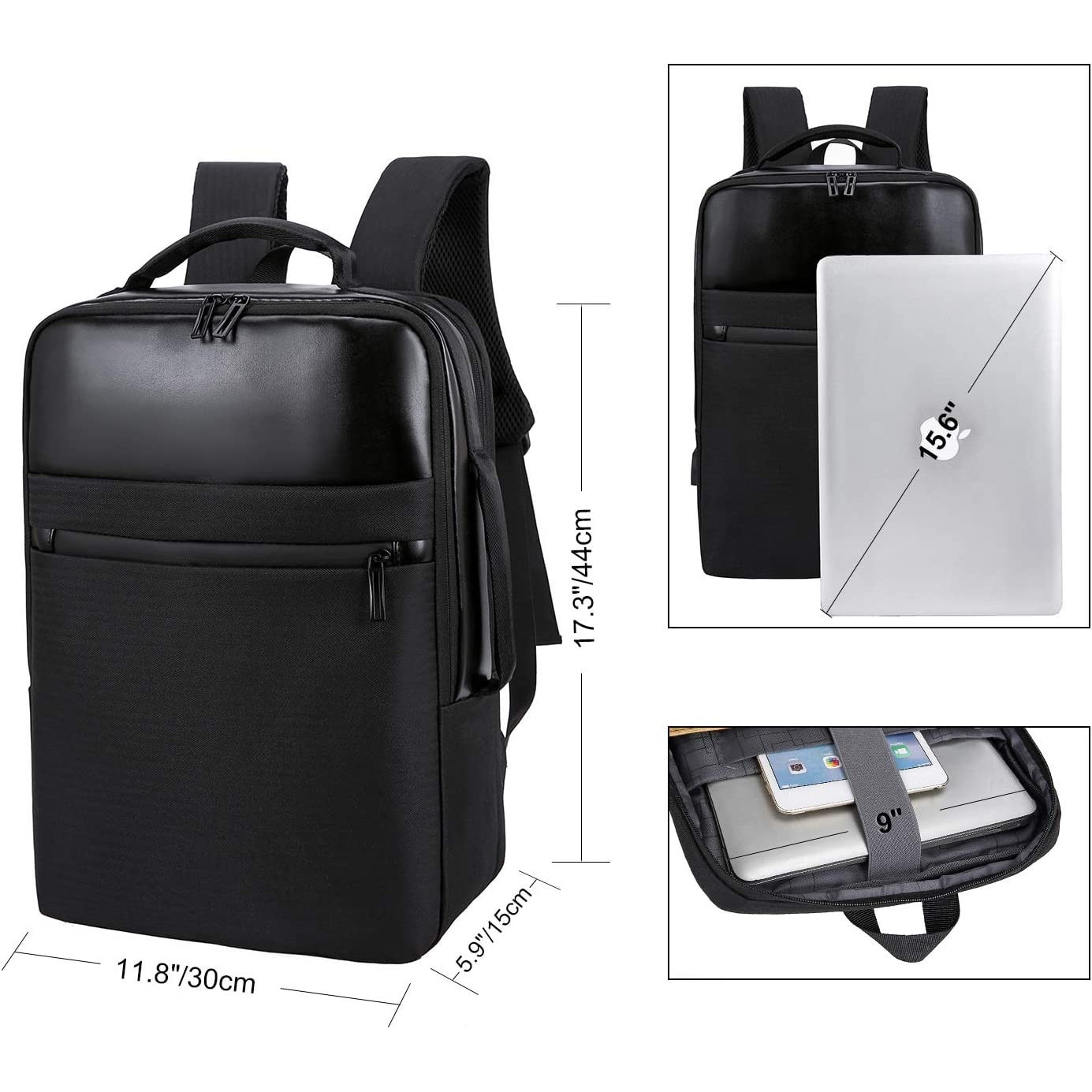 Rucsac laptop compact Enforose, maner captusit 15.6 inch, design profesional, material rezistent la apa, culoare abanos