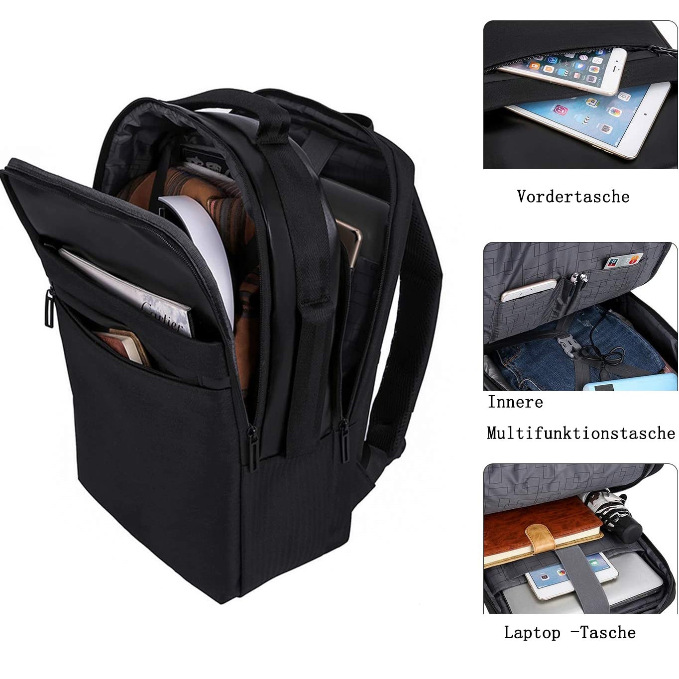 Rucsac laptop compact Enforose, maner captusit 15.6 inch, design profesional, material rezistent la apa, culoare abanos