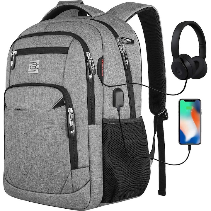 Rucsac laptop impermeabil Enforose, design slim, caracteristici anti-furt, culoare abanos, pentru barbati