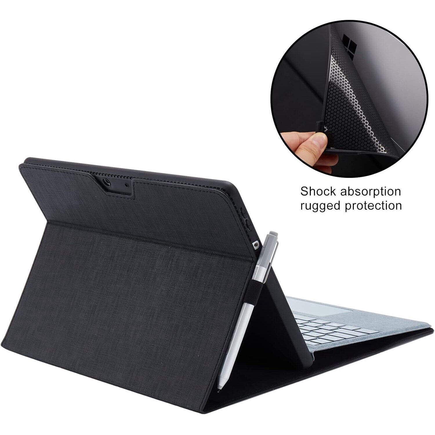 Husa Omnpak pentru Microsoft Surface Pro 8, unghi reglabil de vizualizare, compatibila cu tastatura Type Cover, Negru