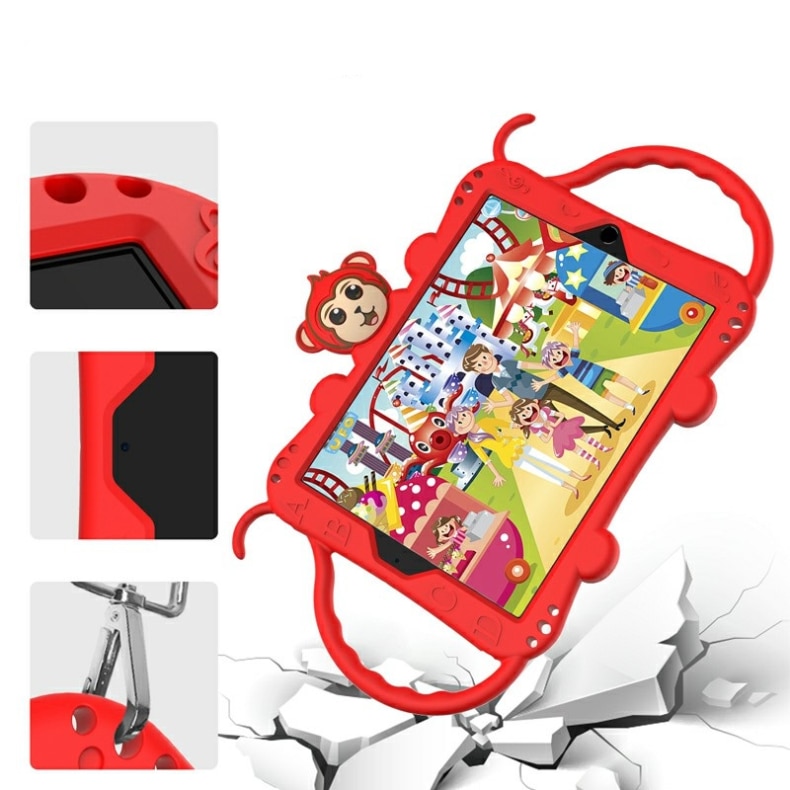 Husa Felman's de protectie siliconica cu curea atasabila si suport tableta pentru Apple iPad Air 1, Air 2, iPad Pro 9.7 inch si iPad 5 - Ros
